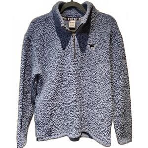 Victorias Secret Pink Womens Pullover Jacket Blue Fleece 1/4 Zip Collar Logo S